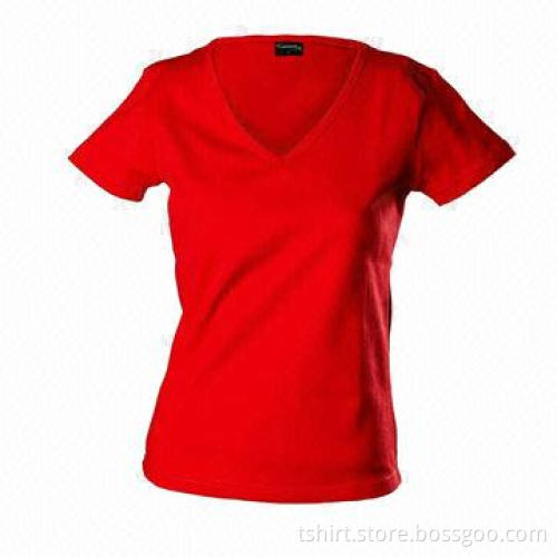 Women's V-neck T-shirt, Comes in Red, Made of Cotton